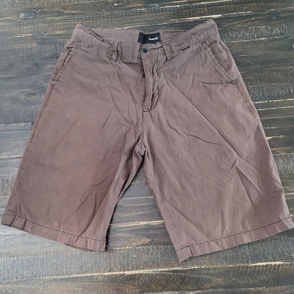 Hurley Men's 28 Brown Chino Shorts Casual Flat Front Cotton
